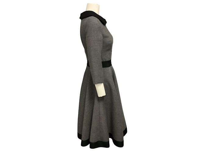 Vestido midi acampanado de lana con cuello Prada Grey / Black - vista 2