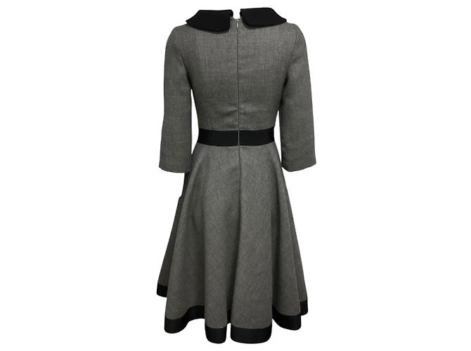 Vestido midi acampanado de lana con cuello Prada Grey / Black - vista 3