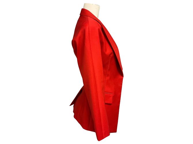 Hermès Hermes Wolle-Jacke mit Poppy-rotem Seidenfutter und Lammledergürtel - Ansicht 2