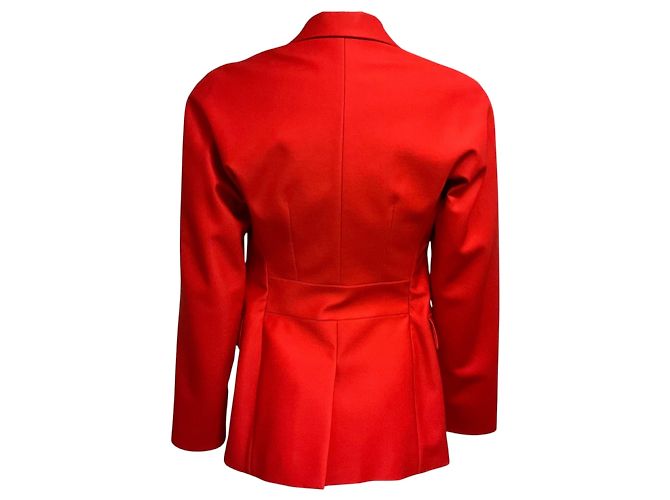 Hermès Hermes Wolle-Jacke mit Poppy-rotem Seidenfutter und Lammledergürtel - Ansicht 3
