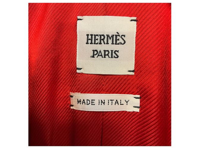 Hermès Hermes Wolle-Jacke mit Poppy-rotem Seidenfutter und Lammledergürtel - Ansicht 4