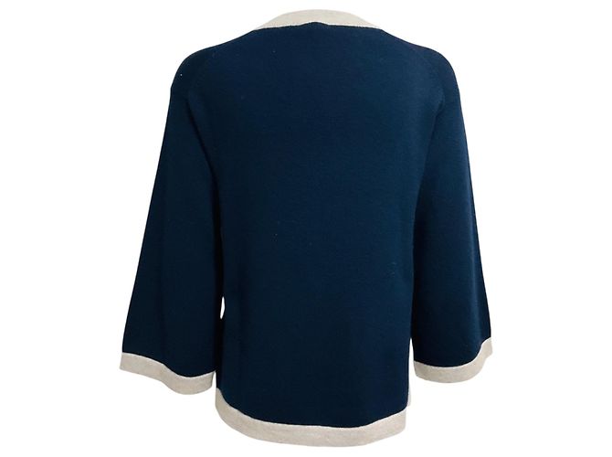 Chanel Airlines Collection 2016 Kaschmir Strickpullover in Marineblau / Grau mit CC-Logo Knöpfen - Ansicht 3