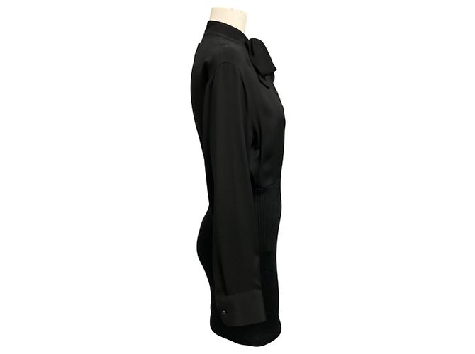 Vestido mini Prada de manga comprida em cady de seda e malha de lã preta Preto - vista 2