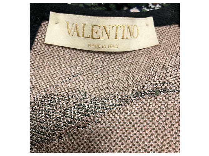 Valentino Garavani Abito midi svasato Valentino Black Multi a maniche corte in jacquard floreale e uccelli - vista 4