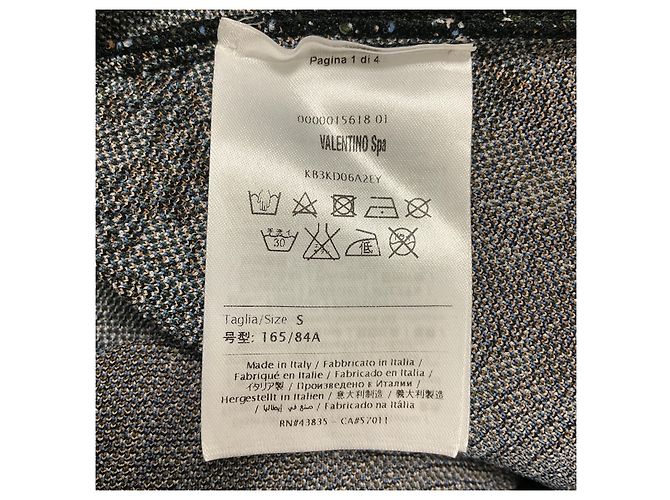 Valentino Garavani Abito midi svasato Valentino Black Multi a maniche corte in jacquard floreale e uccelli - vista 5