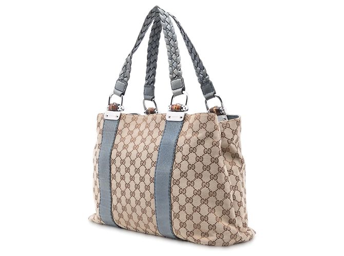 Sac cabas Gucci Medium GG Canvas Bamboo Libeccio Tan - vue 2