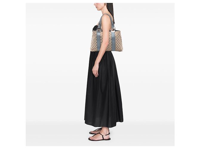 Sac cabas Gucci Medium GG Canvas Bamboo Libeccio Tan - vue 7