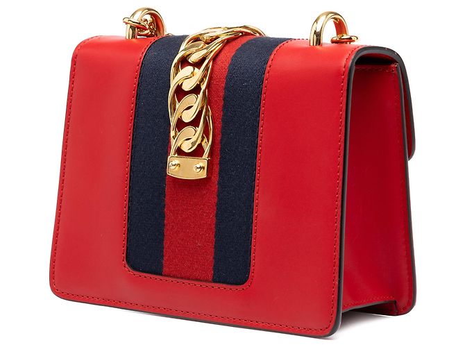 Borsa Red Gucci Mini Calfskin Web Sylvie Chain Satchel Rosso - vista 2