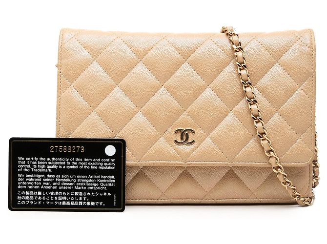 Borsa a tracolla Chanel CC Quilted Caviar Wallet on Chain Beige - vista 7