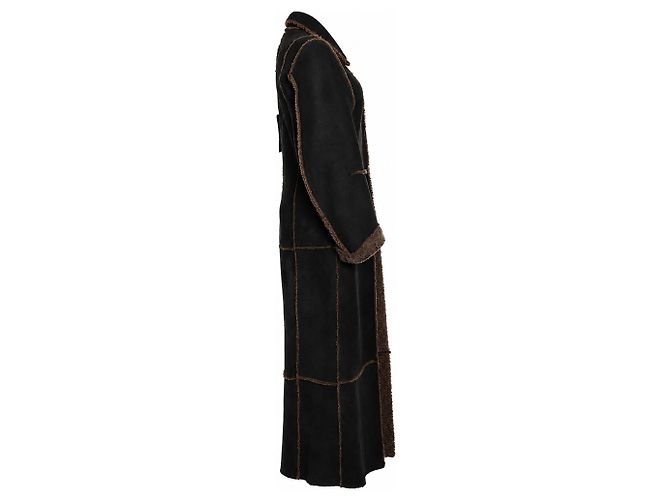 Ann Demeulemeester, casaco maxi de pele de carneiro castanho Marrom - vista 2