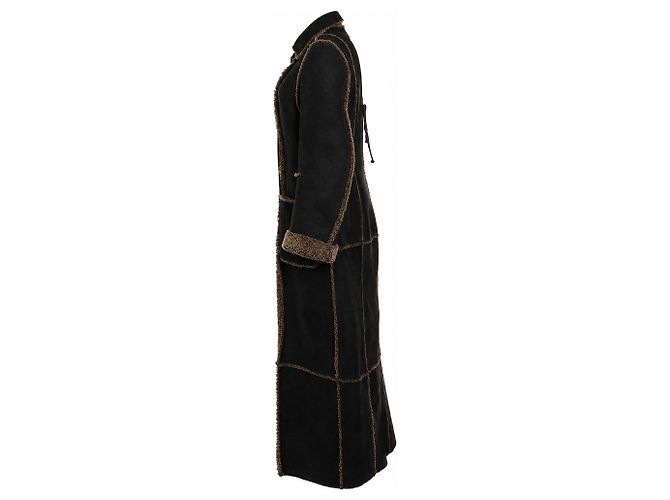 Ann Demeulemeester, casaco maxi de pele de carneiro castanho Marrom - vista 4