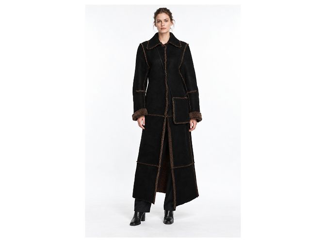 Ann Demeulemeester, casaco maxi de pele de carneiro castanho Marrom - vista 6