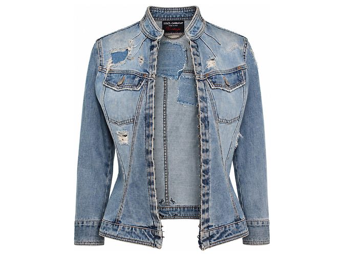 Dolce & Gabbana, jaqueta de denim distressed com strass - vista 2