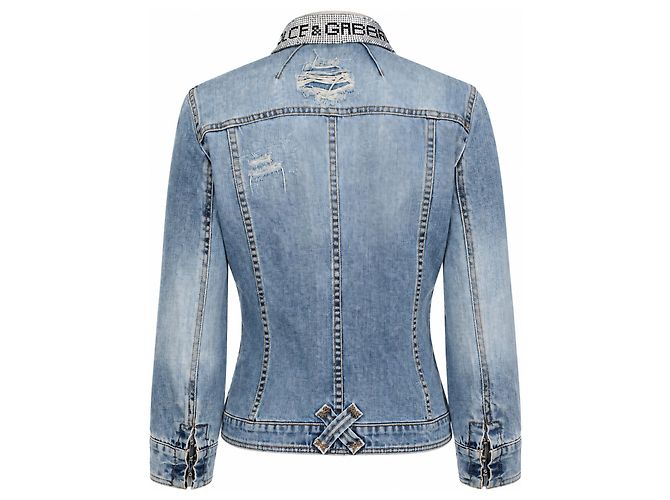 Dolce & Gabbana, jaqueta de denim distressed com strass - vista 4