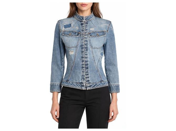 Dolce & Gabbana, jaqueta de denim distressed com strass - vista 6