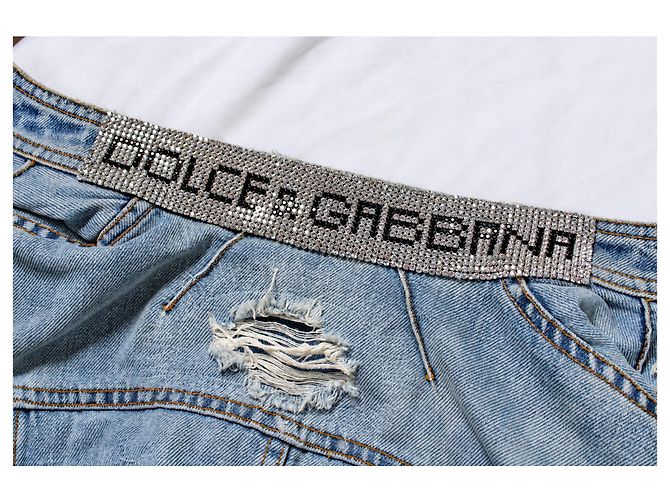 Dolce & Gabbana, jaqueta de denim distressed com strass - vista 7