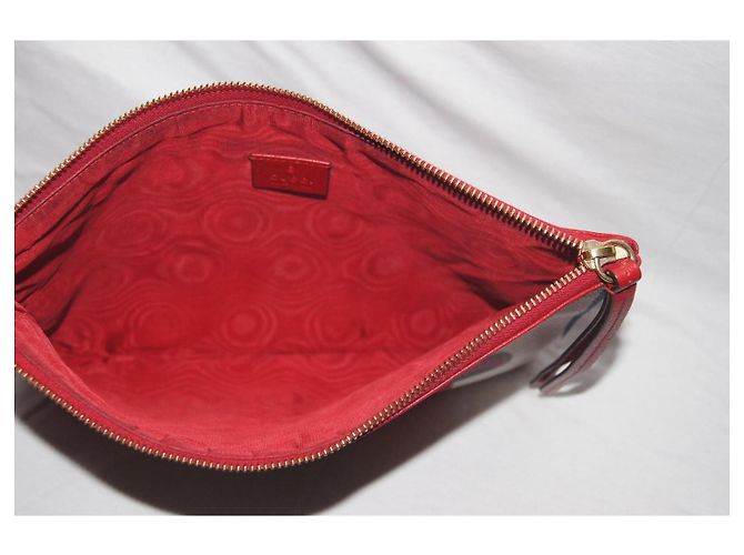 Pochette Gucci a righe in tela e pelle Bianco Rosso Blu Multicolore - vista 6