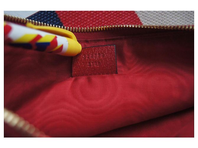 Pochette Gucci a righe in tela e pelle Bianco Rosso Blu Multicolore - vista 8