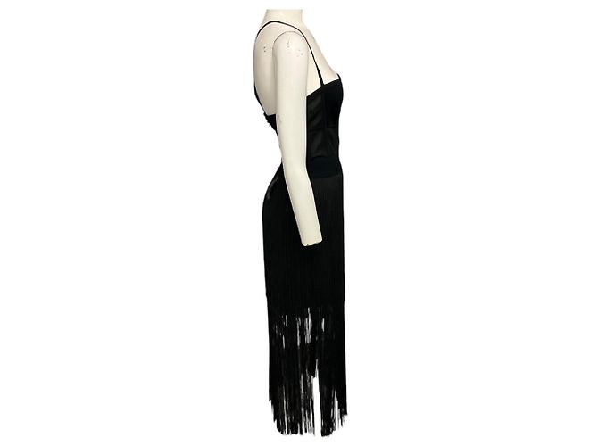 Vestido de cocktail midi com franjas e bustiê preto Herve Leger - vista 2