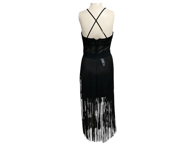 Vestido de cocktail midi com franjas e bustiê preto Herve Leger - vista 3