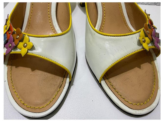 Mules con Tacco Louis Vuitton Patent Floral Bianco Beige - vista 10