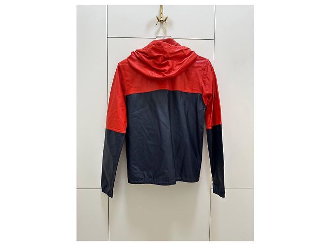 Céline Celine Color Block Lederjacke mit Kapuze in Rot & Navy Sz.38 gebraucht - Ansicht 2