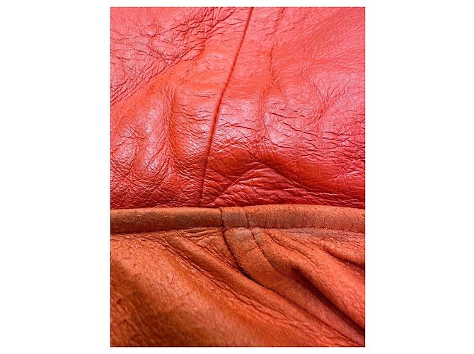 Céline Celine Color Block Lederjacke mit Kapuze in Rot & Navy Sz.38 gebraucht - Ansicht 4