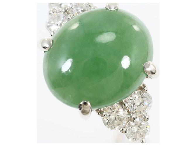 Autre Marque Platin-Bandring mit Jade und Diamanten - Ansicht 2