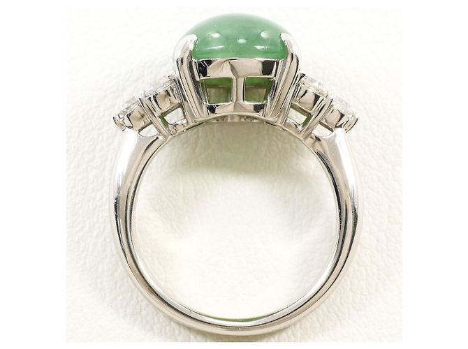 Autre Marque Platin-Bandring mit Jade und Diamanten - Ansicht 3