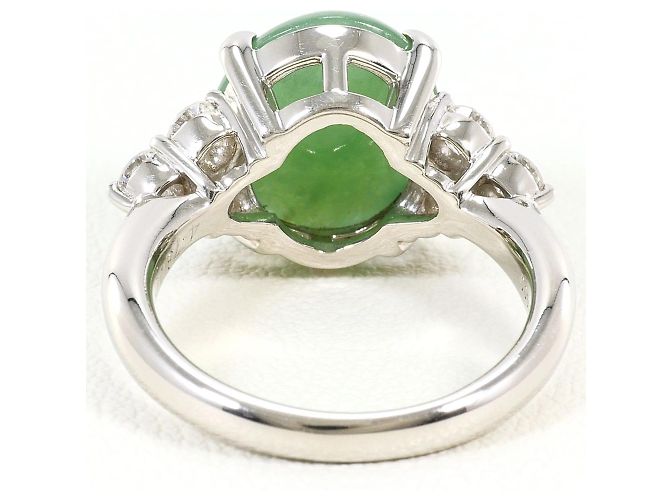 Autre Marque Platin-Bandring mit Jade und Diamanten - Ansicht 4