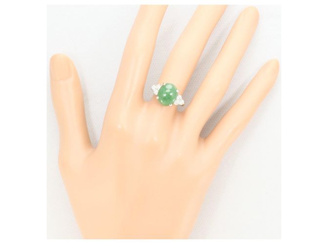 Autre Marque Platin-Bandring mit Jade und Diamanten - Ansicht 6