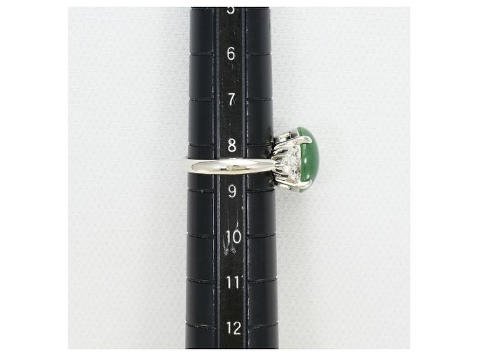 Autre Marque Platin-Bandring mit Jade und Diamanten - Ansicht 7