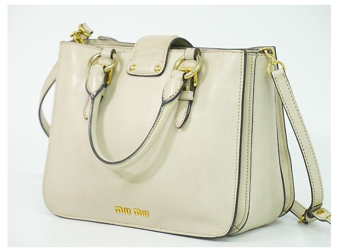Miu Miu Madras Convertible Lock Leather Medium Beige - Ansicht 2