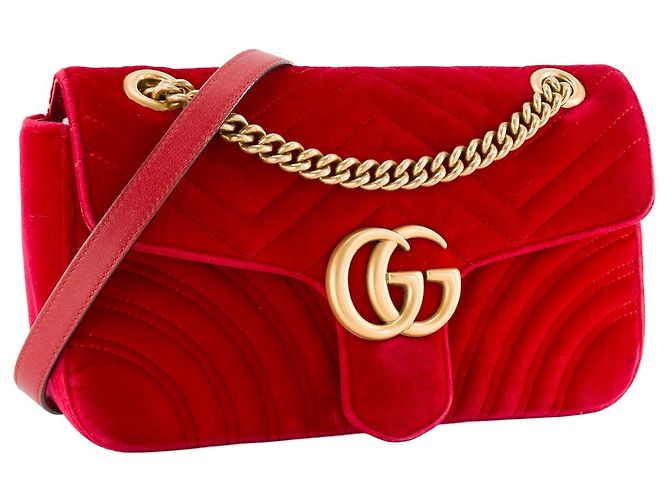 GUCCI - Sac à bandoulière GG Marmont Medium Gucci en velours rouge Red - view 2