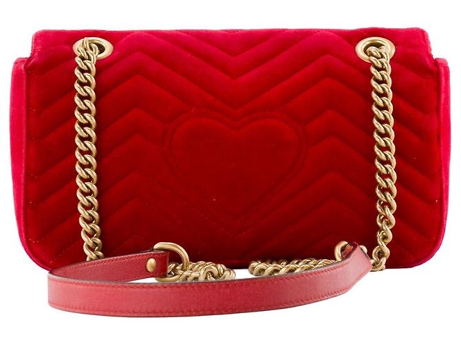 GUCCI - Sac à bandoulière GG Marmont Medium Gucci en velours rouge Red - view 3