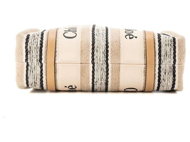 CHLOÉ - Sac Cabas Woody Chloé em lona e couro bege e preto - vista 4