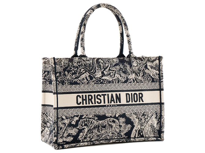 DIOR - Bolso Cabas Book Tote Medium Dior en toile de Jouy beige y azul Azul marino - vista 2