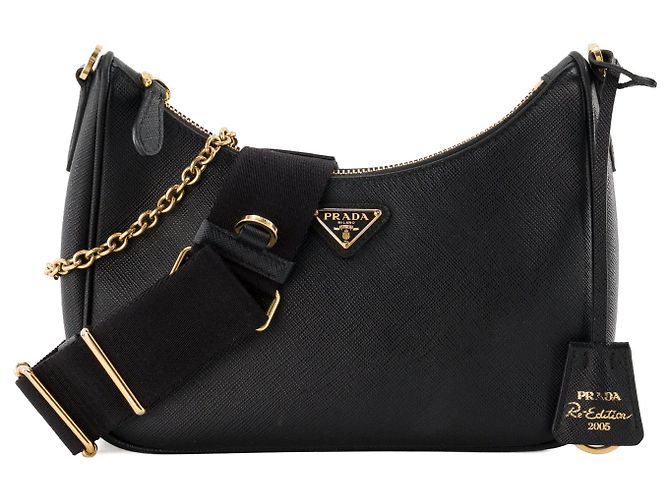 PRADA - Re-Edition 2005 Prada Schultertasche aus schwarzem Saffiano-Leder - Ansicht 2