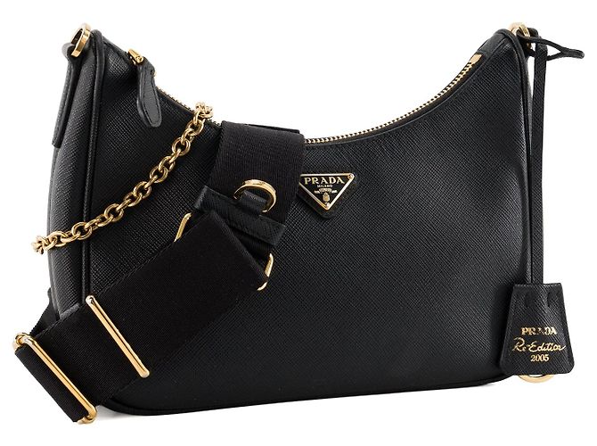 PRADA - Re-Edition 2005 Prada Schultertasche aus schwarzem Saffiano-Leder - Ansicht 3