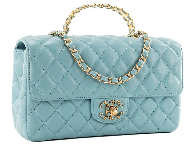 CHANEL - Borsa a tracolla Classique/Timeless Top Handle Chanel in pelle liscia blu - vista 2