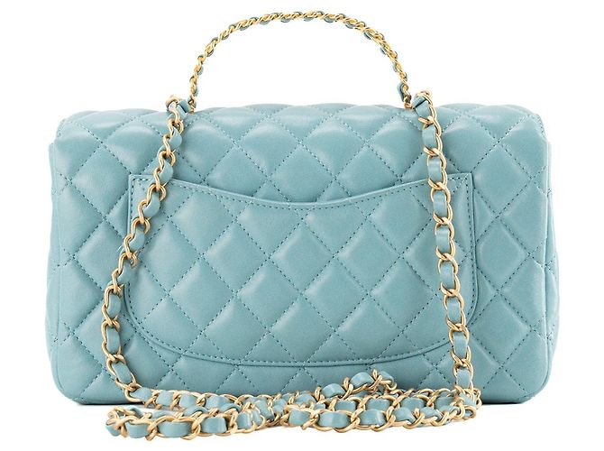 CHANEL - Borsa a tracolla Classique/Timeless Top Handle Chanel in pelle liscia blu - vista 3