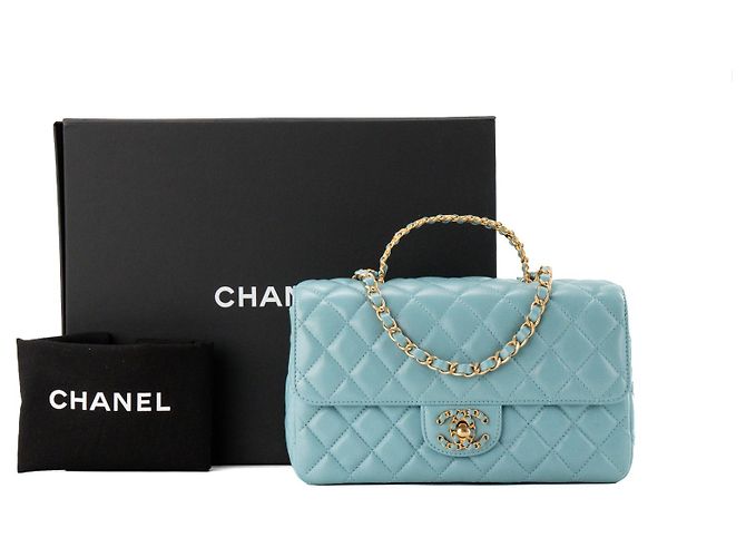 CHANEL - Borsa a tracolla Classique/Timeless Top Handle Chanel in pelle liscia blu - vista 9