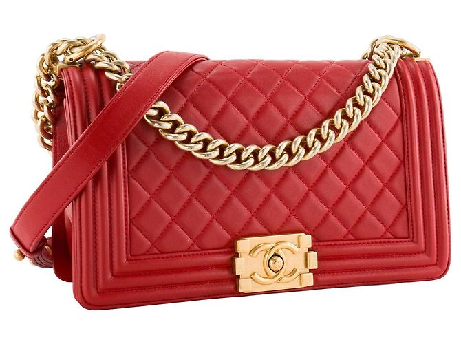 CHANEL - Borsa a tracolla Boy Chanel in pelle liscia rossa Rosso - vista 2