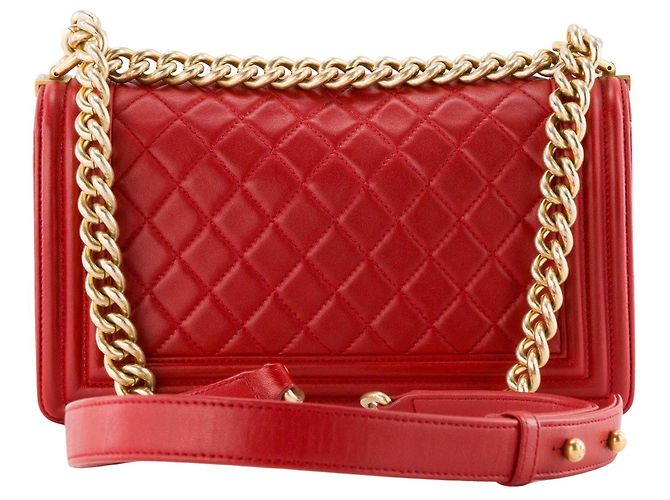 CHANEL - Borsa a tracolla Boy Chanel in pelle liscia rossa Rosso - vista 3