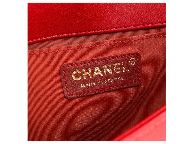 CHANEL - Borsa a tracolla Boy Chanel in pelle liscia rossa Rosso - vista 7