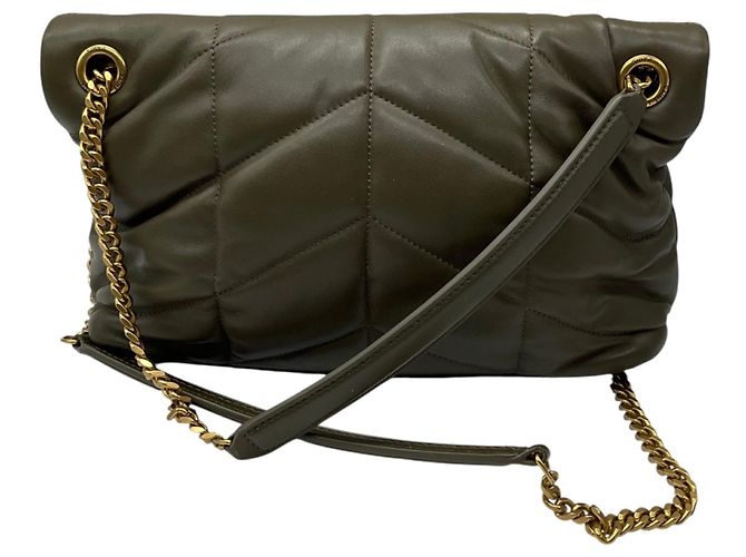 Autre Marque Borsa a tracolla Saint Laurent Small Loulou Puffer Monogram in nappa matelassé verde oliva - vista 3