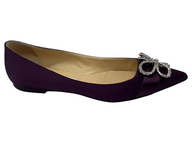 Jimmy Choo Ballerine in raso con punta a s punta e cristalli viola - vista 2