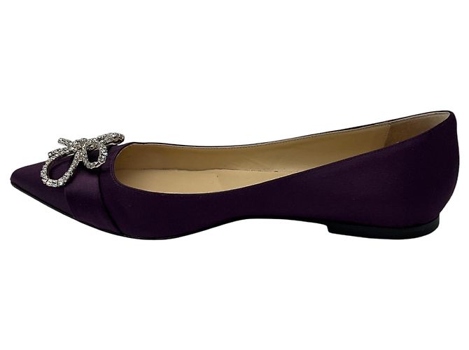Jimmy Choo Ballerine in raso con punta a s punta e cristalli viola - vista 3