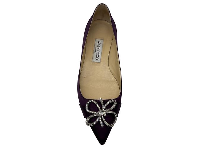 Jimmy Choo Ballerine in raso con punta a s punta e cristalli viola - vista 4