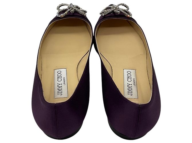 Jimmy Choo Ballerine in raso con punta a s punta e cristalli viola - vista 5
